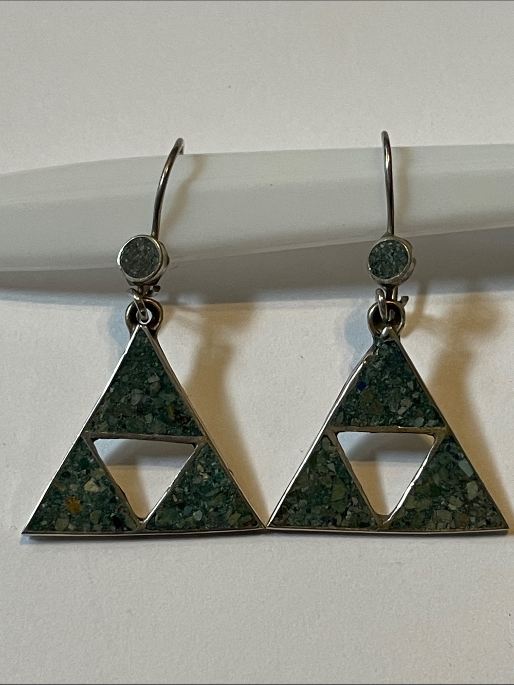 Sterling Silver Crushed Turquoise Inlay Triangle Drop Earrings